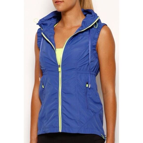 Lorna Jane Activewear high neck sports vest size medium colbalt blue yellow exce - Picture 9 of 9